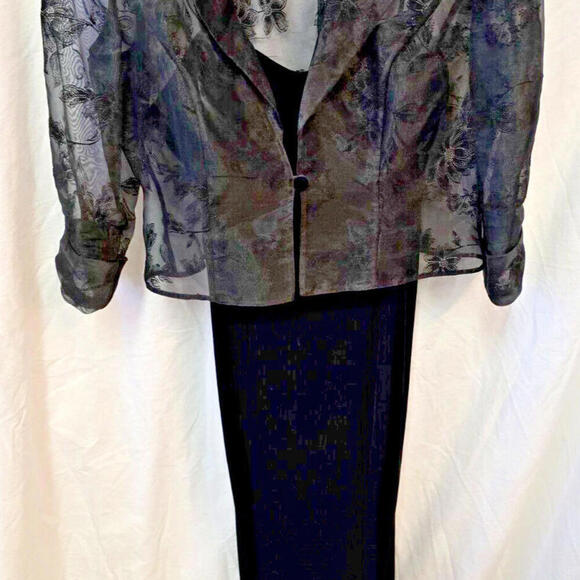 Alex‎ Evenings Whimsical Goth Women Long Black Velvet Sheer Dress with Jacket 8P